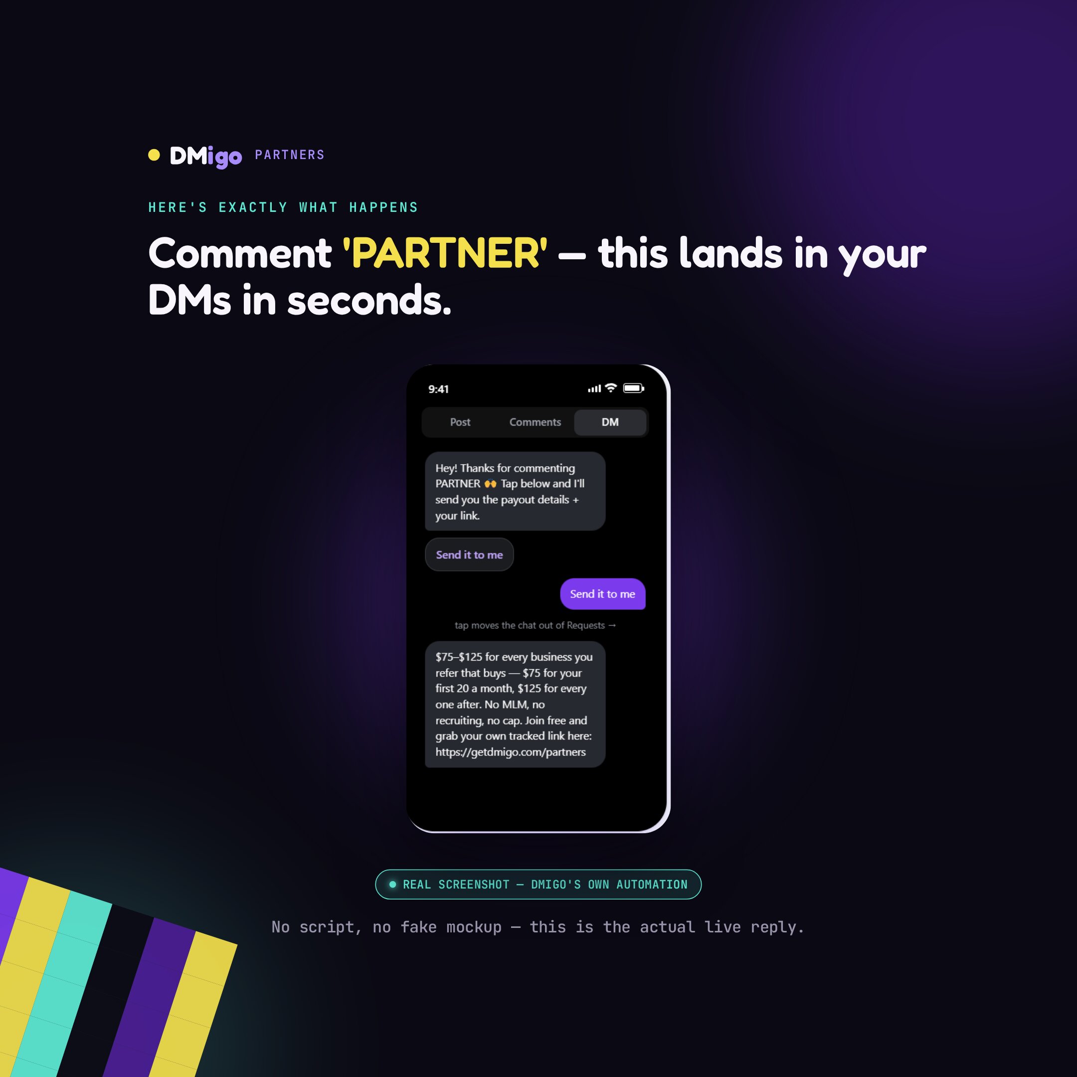 Carousel slide 2 — see it in action, real dashboard screenshot.